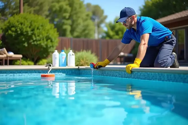 Living Water Aruba technician testing and balancing pool water chemistry