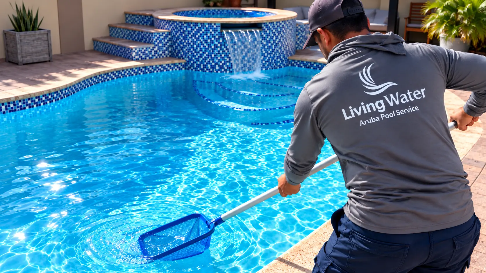 A pool renovated by Living Water Aruba, ready to use